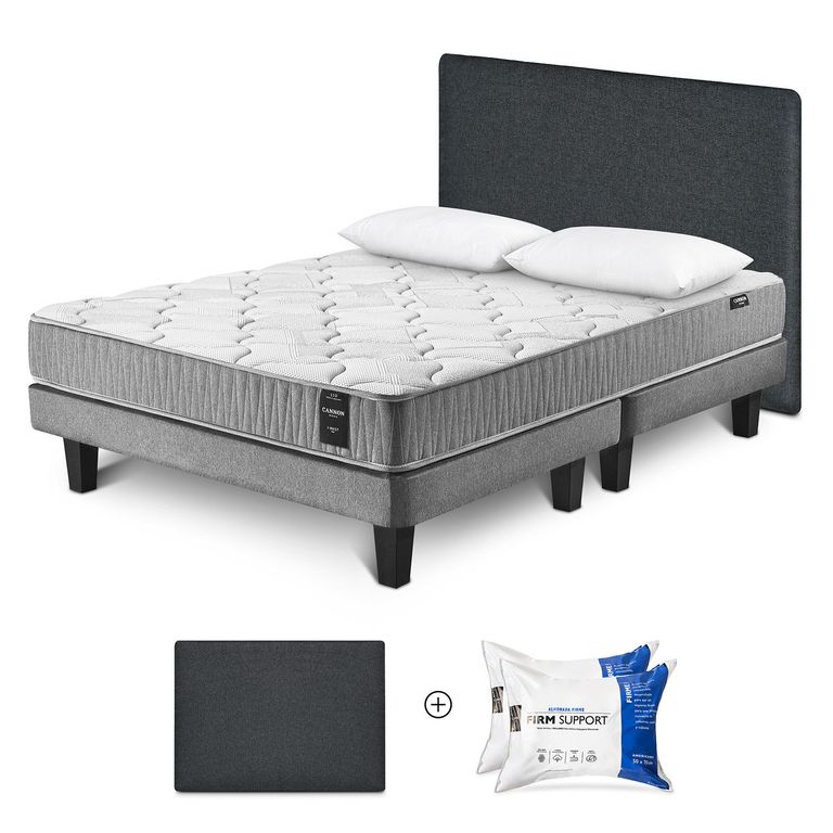 Cama Box Spring I-Rest 2 Plazas x 2.00 mt + Almohada Firm Support + Respaldo Kir +