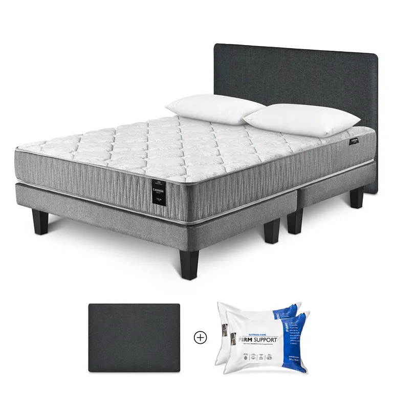 Cama Box Spring Calm 2 Plazas x 2.00 mt + Almohada Firm Support + Respaldo Kir +