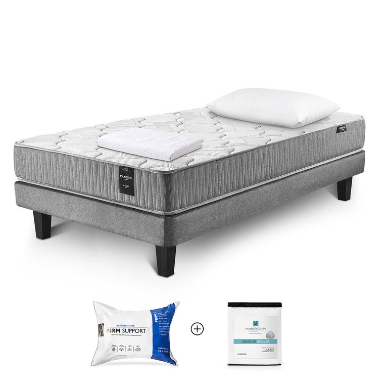 Cama Box Spring I-Rest 1.5 Plazas x 2.00 mt + Almohada Firm Support + Cubrecolchón Esencial Fit +