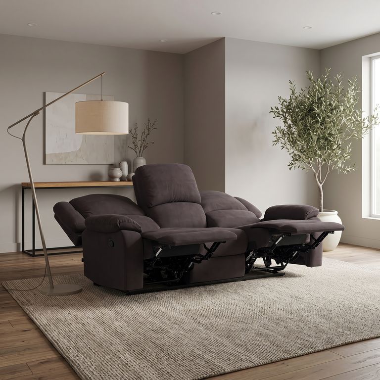 ROSEN Sofá Reclinable Tela Manual Albany 3 Cuerpos Café