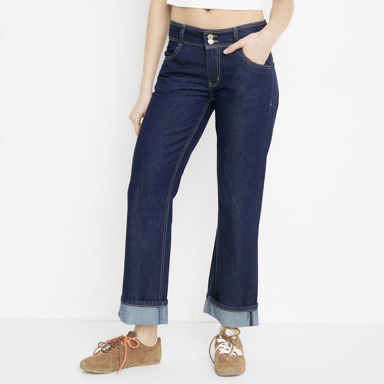 Jeans Straight Tiro Medio Mujer