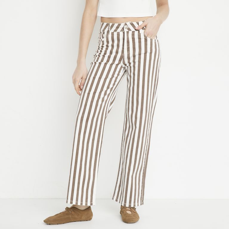 Jeans Rayas Wide leg Tiro Medio Mujer