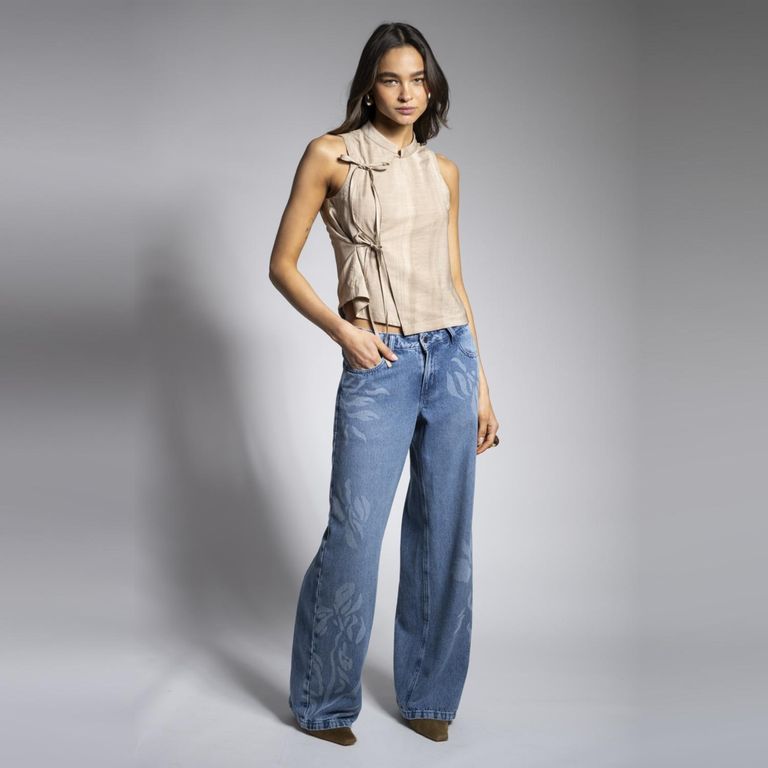 Jeans Tiro Bajo Wide Leg Josefa Tb Flores Gl Mujer