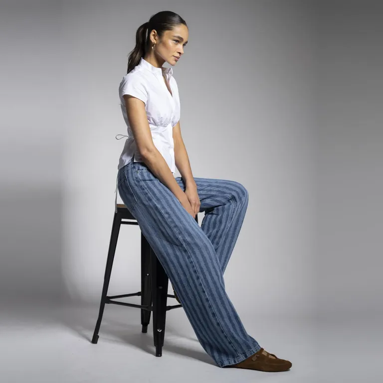 Jeans Tiro Bajo Wide Leg Josefa Tb Azul Mujer