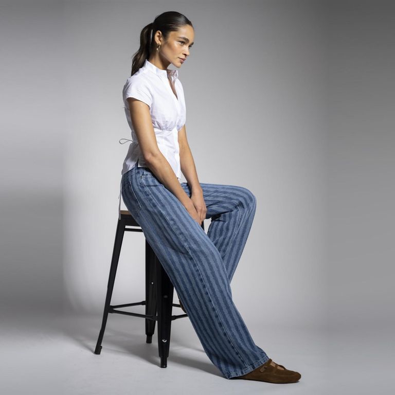 Jeans Tiro Bajo Wide Leg Josefa Tb Azul Mujer