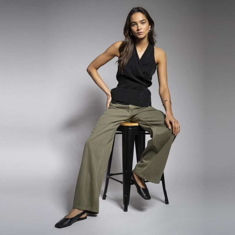 Jeans Tiro Bajo Wide Leg Josefa Tb Verde Mujer