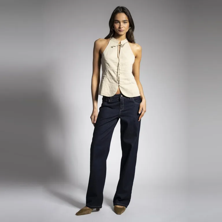 Jeans Tiro Bajo Recto Irene Azul R Mujer