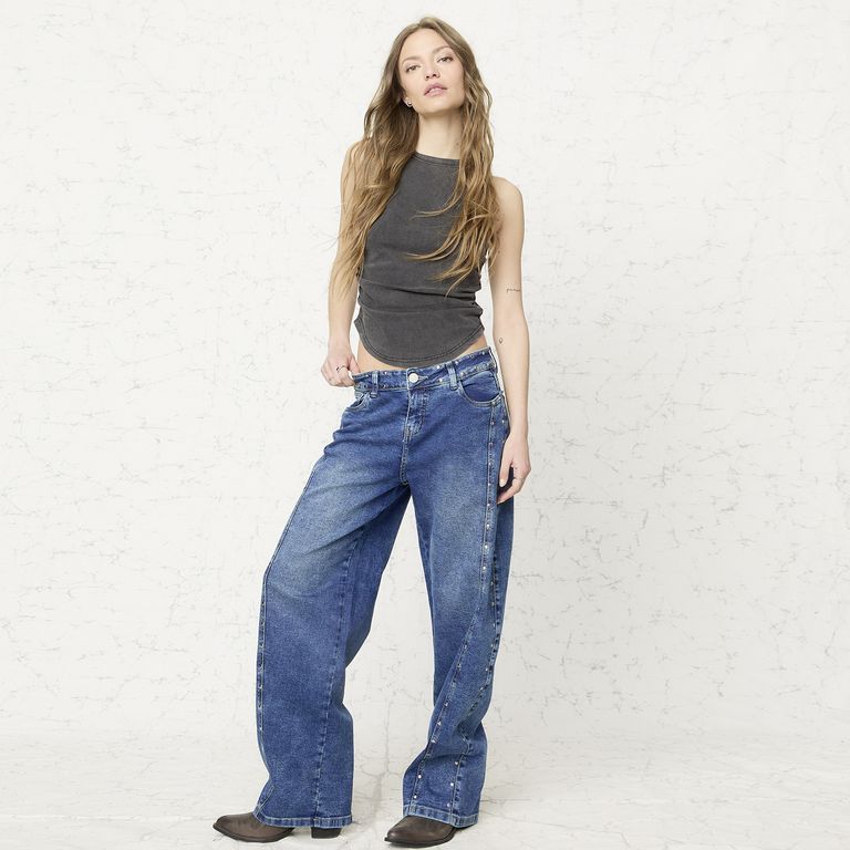 Jeans Baggy Tiro Medio Mujer