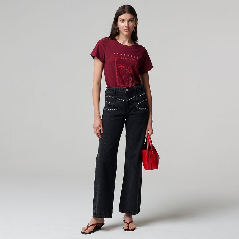Jeans Wide Leg Tiro Medio