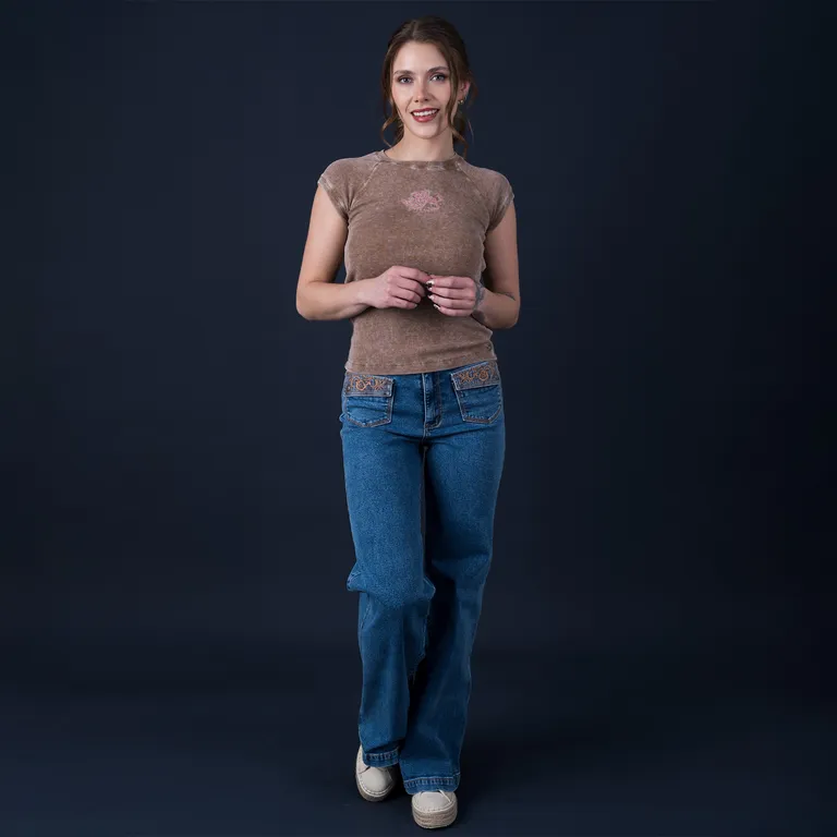 Jeans Wide Leg Tiro Medio Mujer