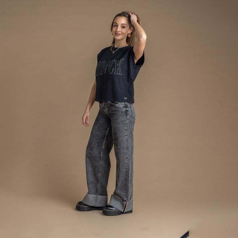 Jeans Wide Leg Tiro Medio Mujer