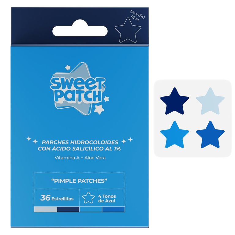 Parche Hidrocoloide Antiacne Estrellitas 4 Tonos Azul
