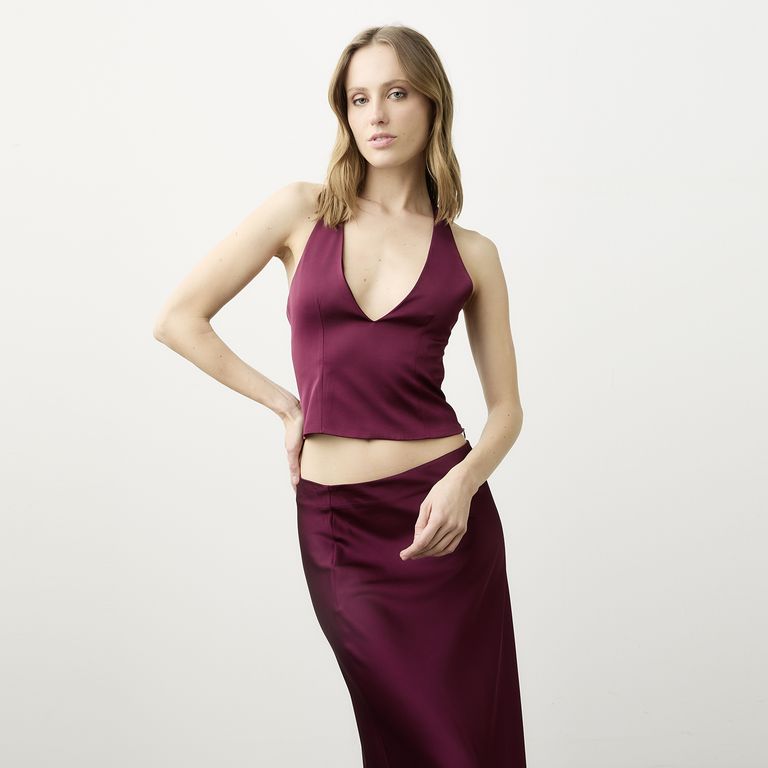 Blusa Escote En V Satinado Mujer Cranberry Chic x