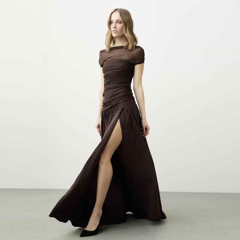 Vestido Largo Drapeado Mujer Cranberry Chic x