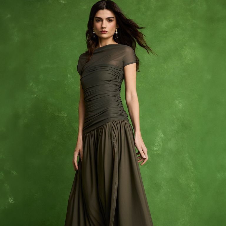 Vestido Largo Drapeado Mujer Cranberry Chic x