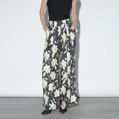 SINGOLARE - Pantalón Wide Leg Estampado Flores Mujer