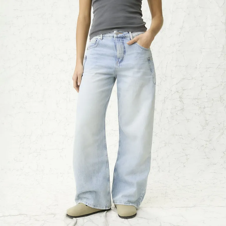 Jeans Baggy Tiro Medio Mujer