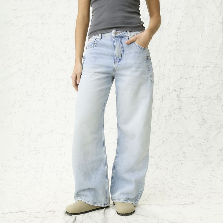 Jeans Baggy Tiro Medio Mujer