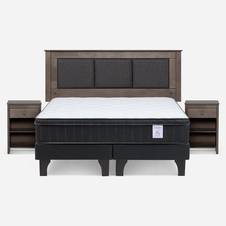 Cama Europea New Style 6 Plus 2 Plazas X 2.00 CM Base Dividida + Respaldo + 2 Veladores