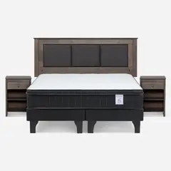ROSEN - Cama Europea New Style 6 Plus 2 Plazas X 2.00 CM Base Dividida + Respaldo + 2 Veladores
