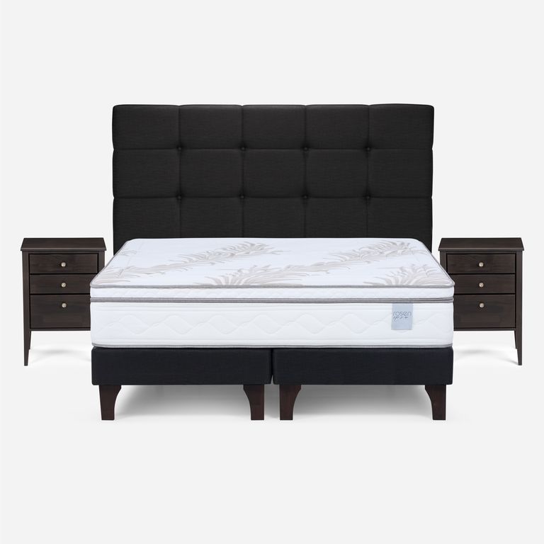 Cama Europea Neo Plus 2 Plazas X 2.00 CM Base Dividida + Respaldo + 2 Veladores