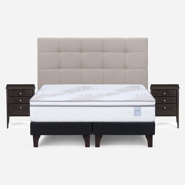Cama Europea Neo Plus 2 Plazas X 2.00 CM Base Dividida + Respaldo + 2 Veladores