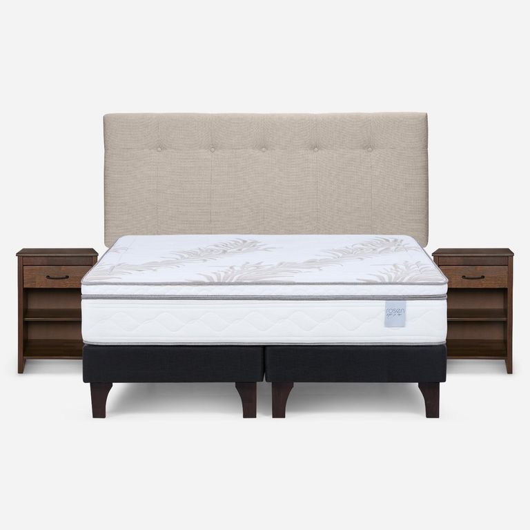 Cama Europea Neo Plus 2 Plazas X 2.00 CM Base Dividida + Respaldo + 2 Veladores