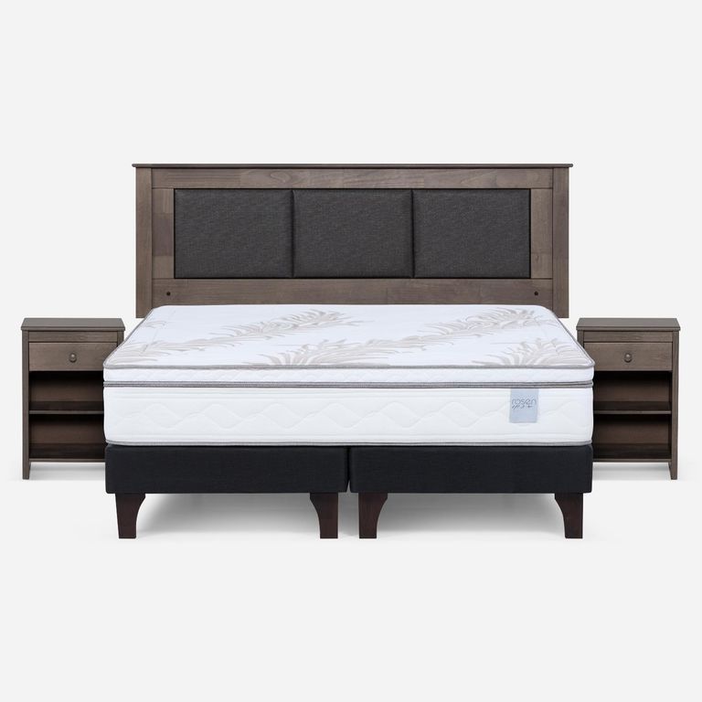 Cama Europea Neo Plus King X 2.00 CM Base Dividida + Respaldo + 2 Veladores