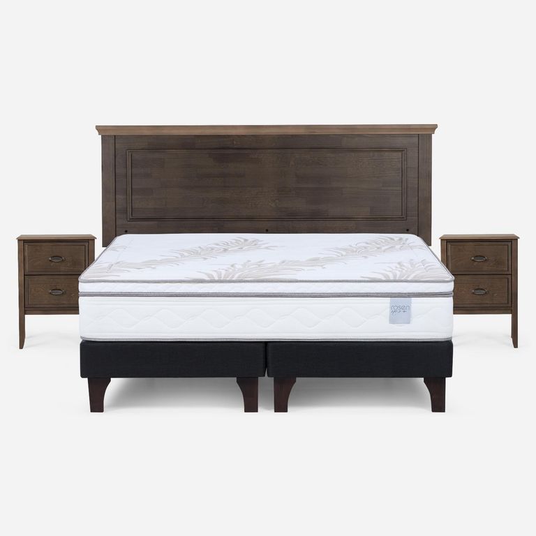 Cama Europea Neo Plus King X 2.00 CM Base Dividida + Respaldo + 2 Veladores