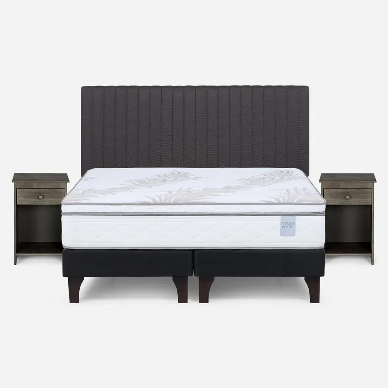 Cama Europea Neo Plus 2 Plazas X 2.00 CM Base Dividida + Respaldo + 2 Veladores