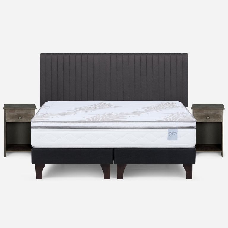 Cama Europea Neo Plus King X 2.00 CM Base Dividida + Respaldo + 2 Veladores