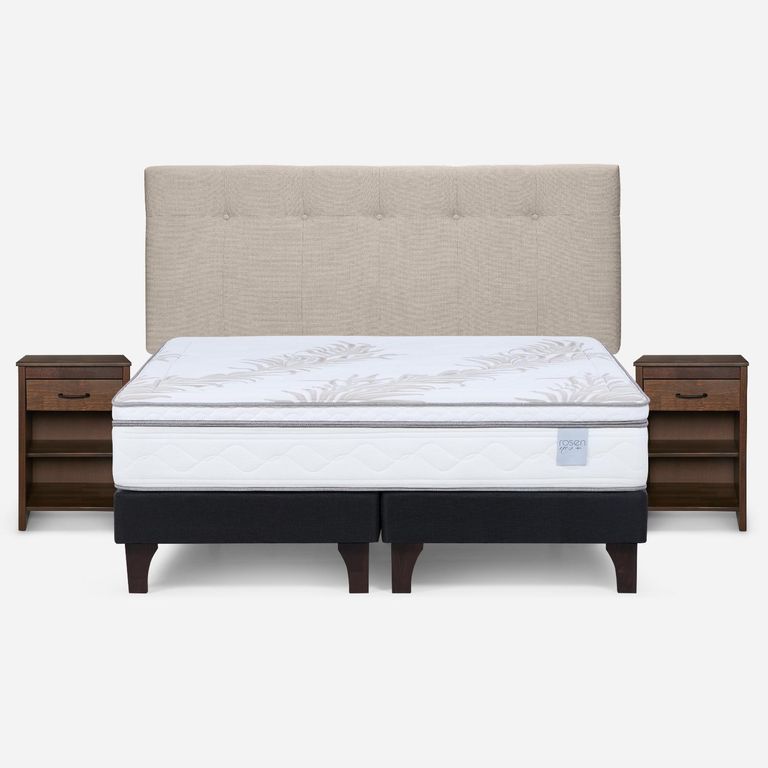 Cama Europea Neo Plus King X 2.00 CM Base Dividida + Respaldo + 2 Veladores