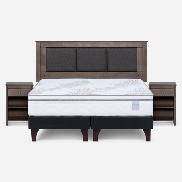 Cama Europea Neo Plus 2 Plazas X 2.00 CM Base Dividida + Respaldo + 2 Veladores