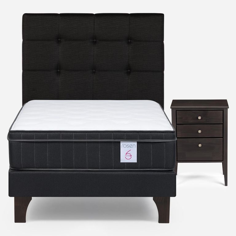 Cama Europea New Style 6 Plus 1,5 Plazas X 2.00 CM + Respaldo + 1 Velador