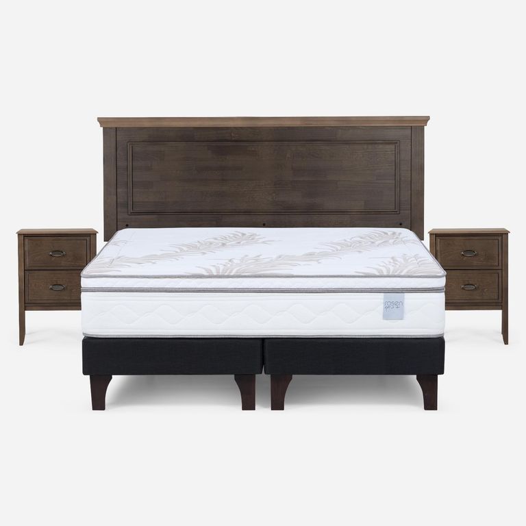 Cama Europea Neo Plus 2 Plazas X 2.00 CM Base Dividida + Respaldo + 2 Veladores