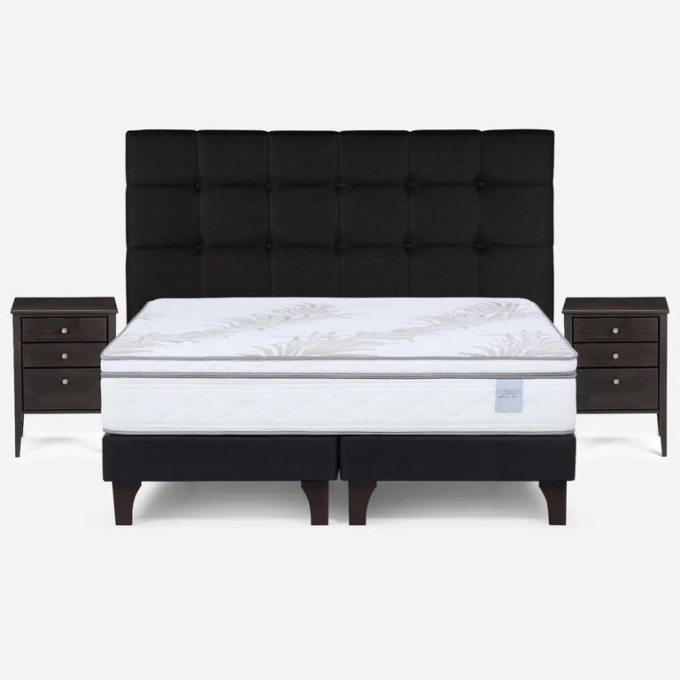 Cama Europea Neo Plus King X 2.00 CM Base Dividida + Respaldo + 2 Veladores