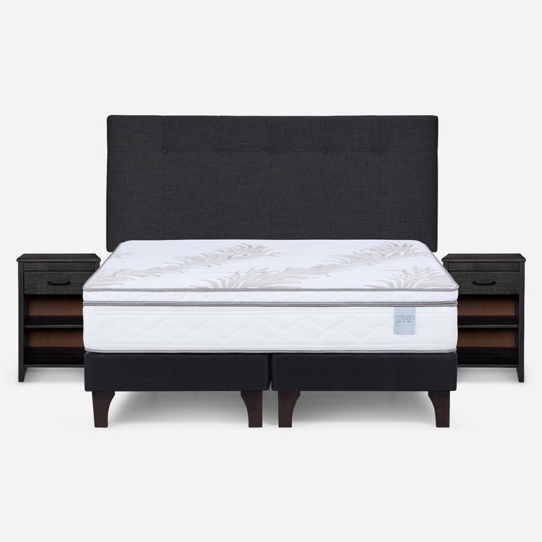 Cama Europea Neo Plus 2 Plazas X 2.00 CM Base Dividida + Respaldo + 2 Veladores