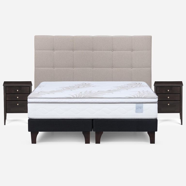 Cama Europea Neo Plus King X 2.00 CM Base Dividida + Respaldo + 2 Veladores