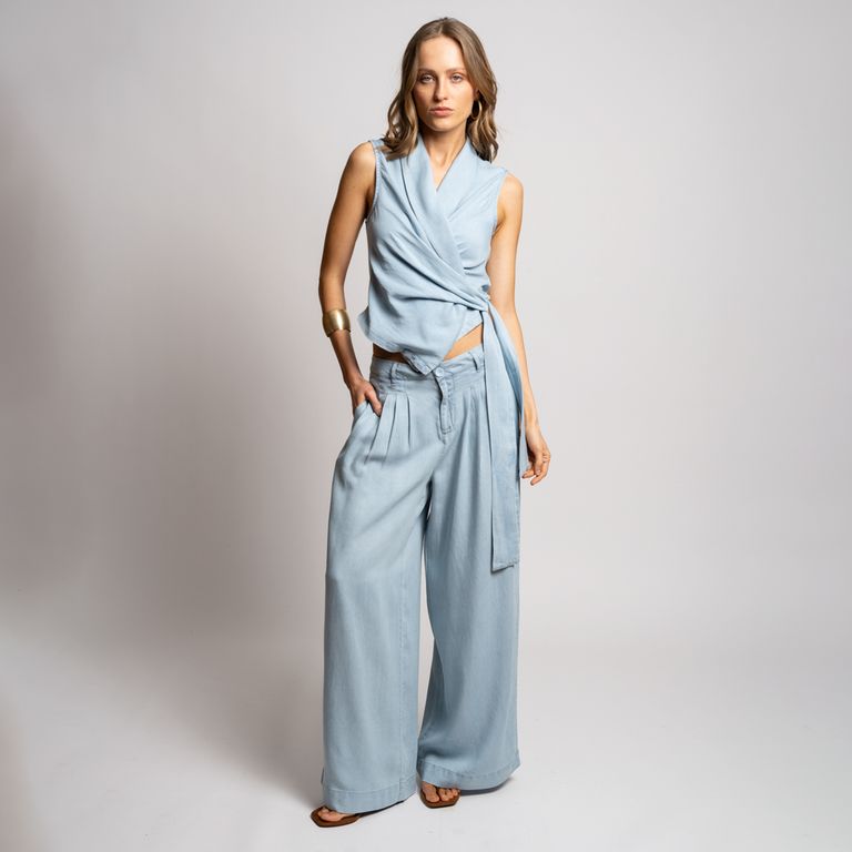 Pantalón Wide Leg Tiro Medio Mujer