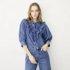 BASEMENT - Blusa Denim Vuelos Mujer