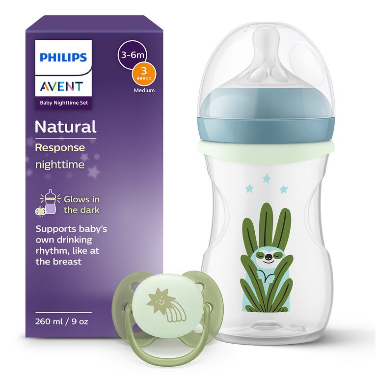 Set Mamadera 260ml + Chupete Soft Avent Brillo Nocturno SCD838/17