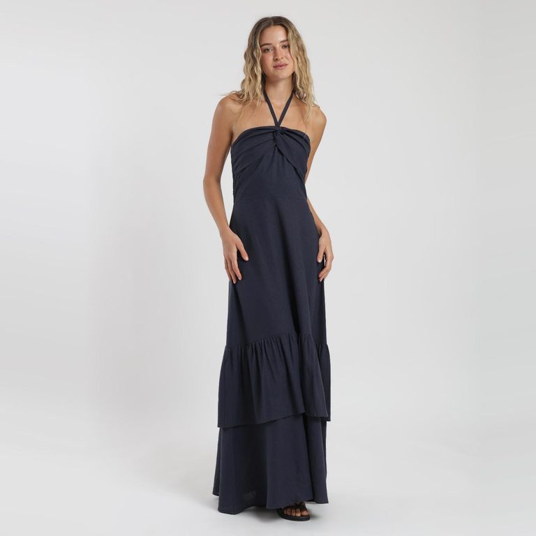 Vestido Largo Vuelos con Lino Mujer