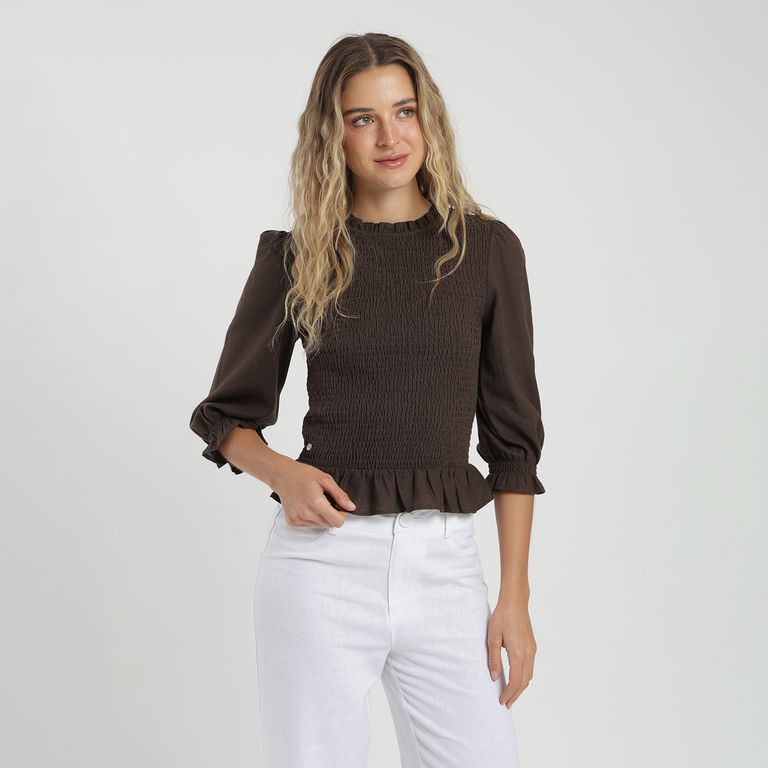 Blusa Lira Manga 3/4 con Lino Mujer
