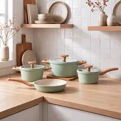 ILKO - Batería De Cocina 7 Piezas Embossed Foglia Aluminio Fundido