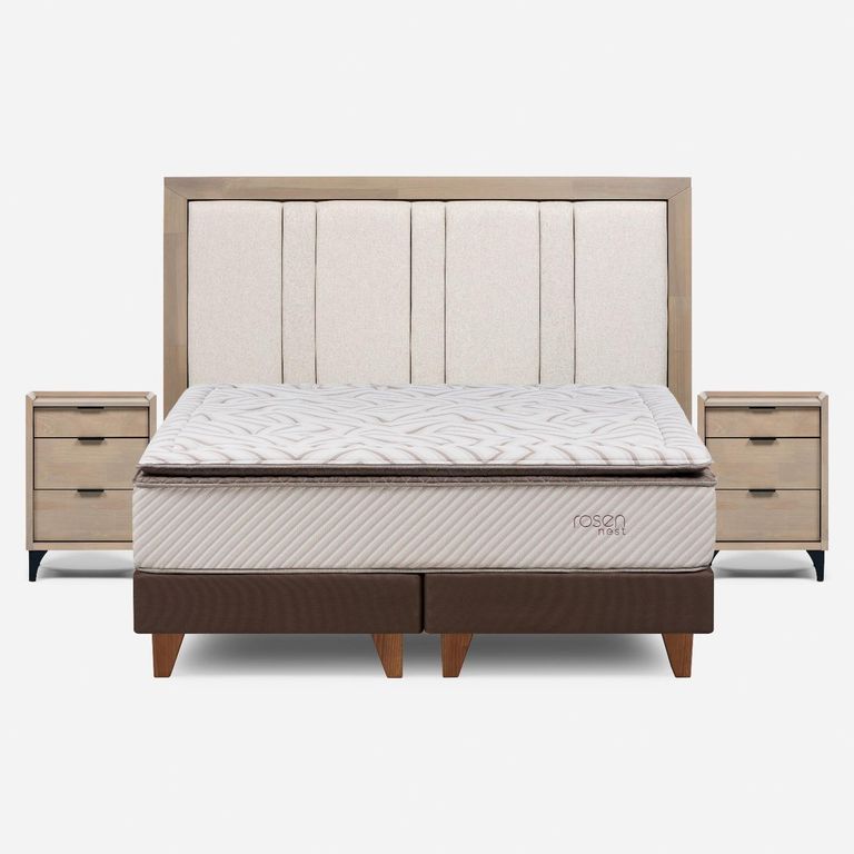 Cama Europea Nest 2 Plazas X 2.00 CM Base Dividida + Respaldo + 2 Veladores