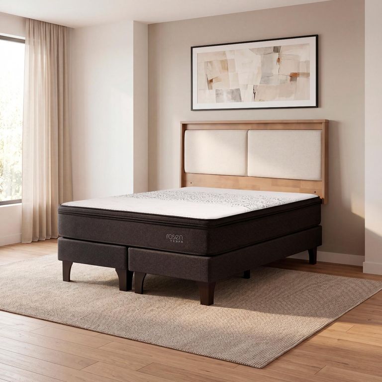 Cama Europea Tempo 2 Plazas x 2.00 mt Base Dividida + Respaldo