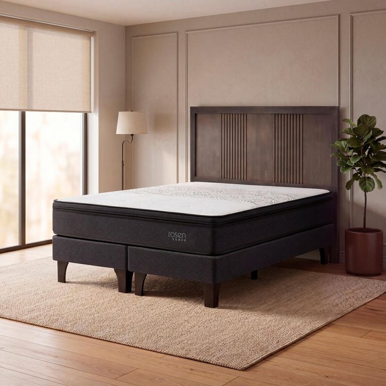 Cama Europea Tempo 2 Plazas x 2.00 mt Base Dividida + Respaldo