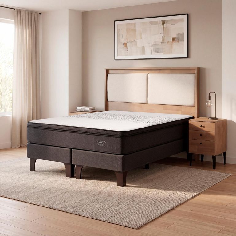 Cama Europea Tempo 2 Plazas X 2.00 CM Base Dividida + Respaldo + 2 Veladores