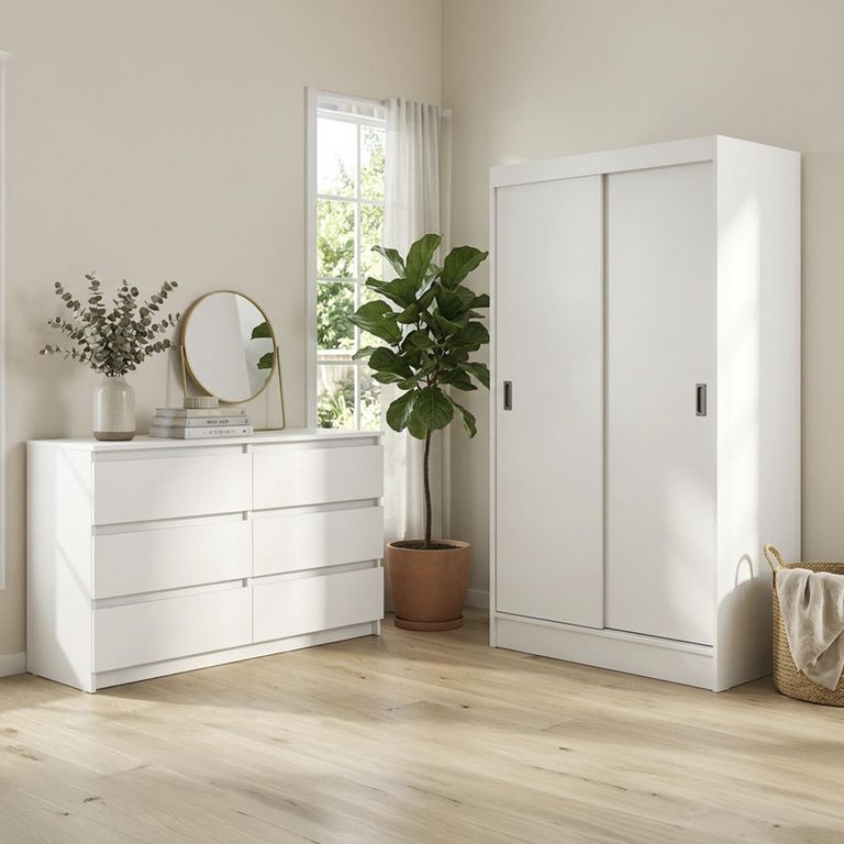 Clóset Caburga+Cómoda Nordica Blanca