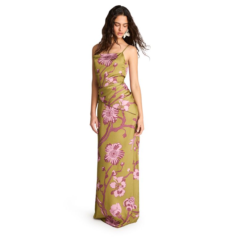 Vestido Largo Escote Recto Estampado Mujer